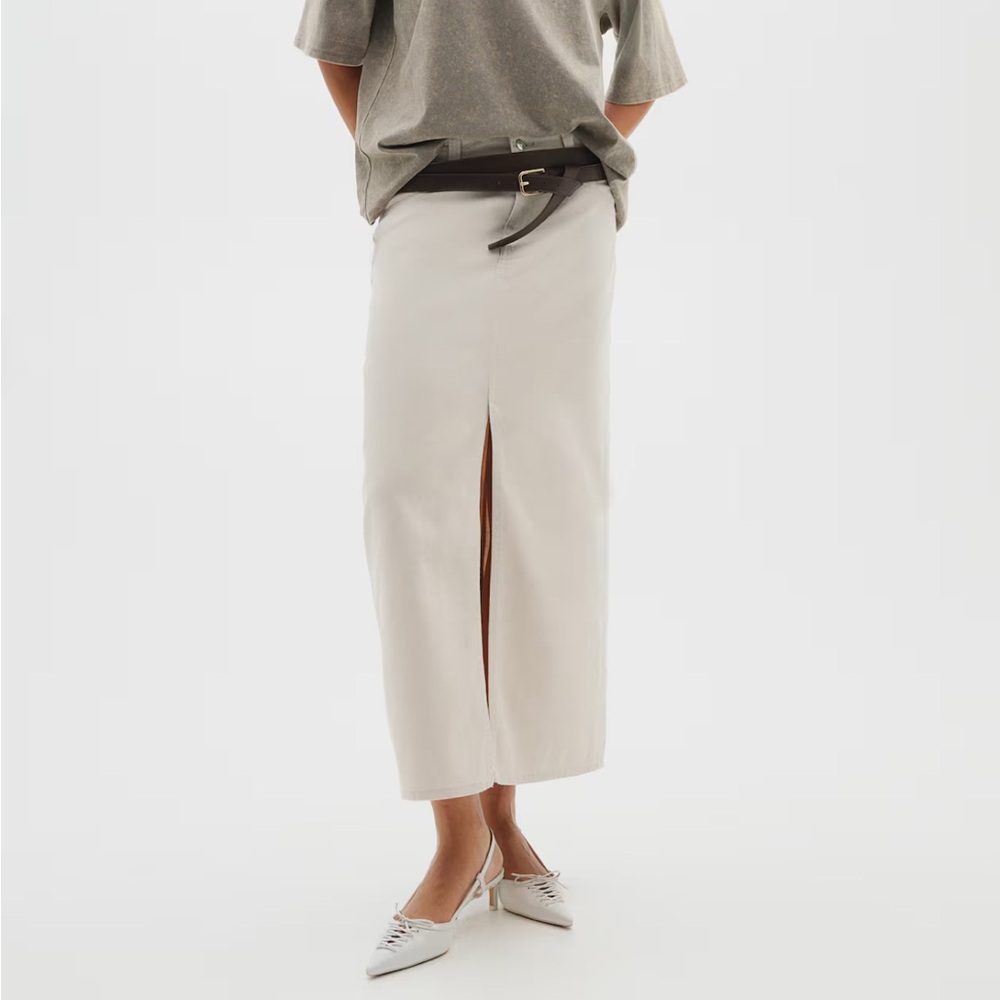 H&M Slit-Hem Cream Denim Skirt